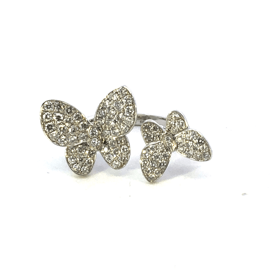 Whimsical 18K White Gold Two-Butterfly Diamond Ring (1.40ct Total)