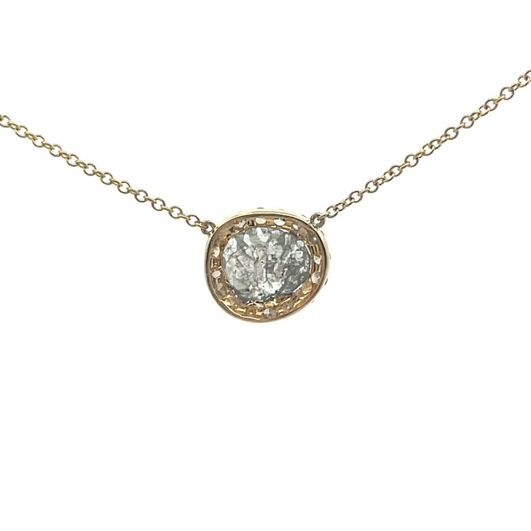 Diamond Slice Pendant Necklace 1.38CT 18K Yellow Gold