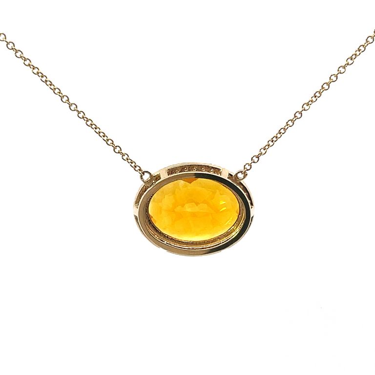 White Diamond 0.45CT & Citrine 7.98CT Necklace 14K Yellow Gold