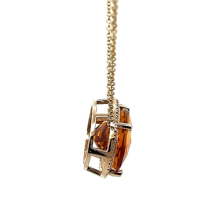 White Diamond 0.45CT & Citrine 7.98CT Necklace 14K Yellow Gold