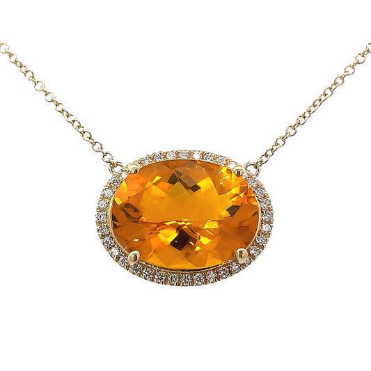 White Diamond 0.45CT & Citrine 7.98CT Necklace 14K Yellow Gold