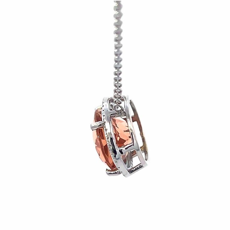 White Diamond 0.45CT & Morganite 8.05CT Necklace 14K White Gold