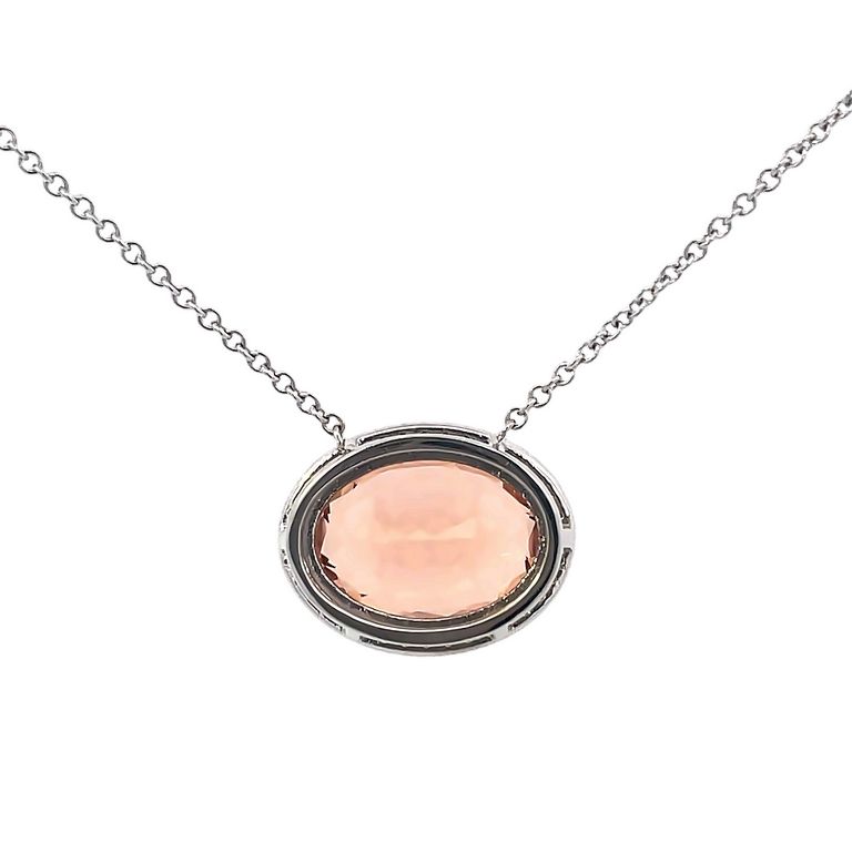 White Diamond 0.45CT & Morganite 8.05CT Necklace 14K White Gold