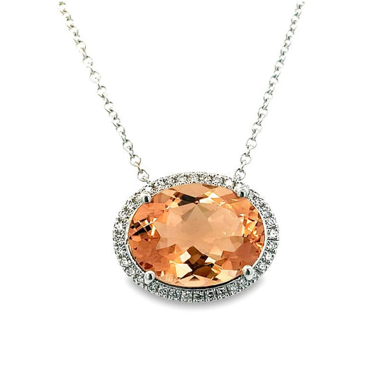 White Diamond 0.45CT & Morganite 8.05CT Necklace 14K White Gold
