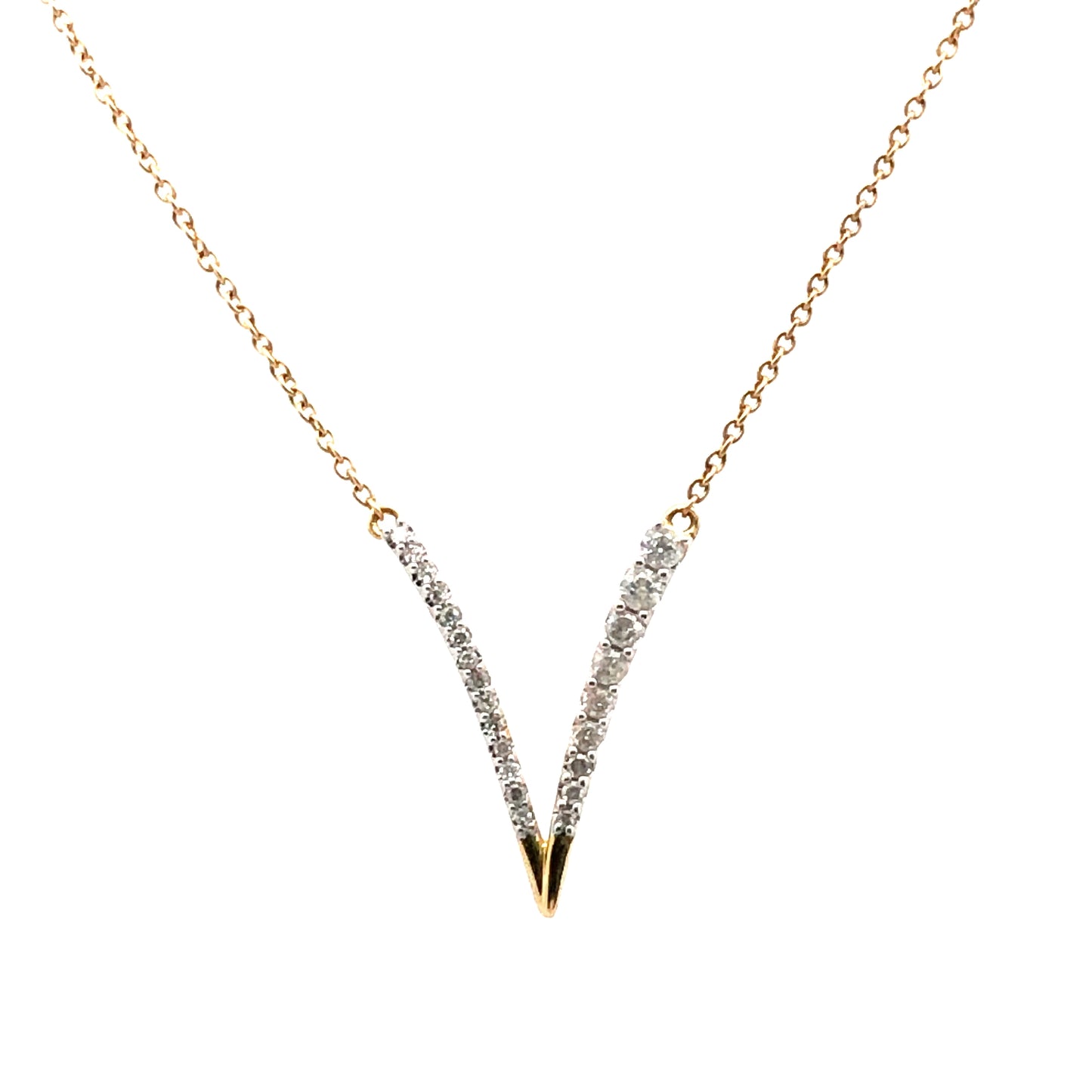 14K Yellow Gold Diamond V-Shaped Necklace (.20 CTW)