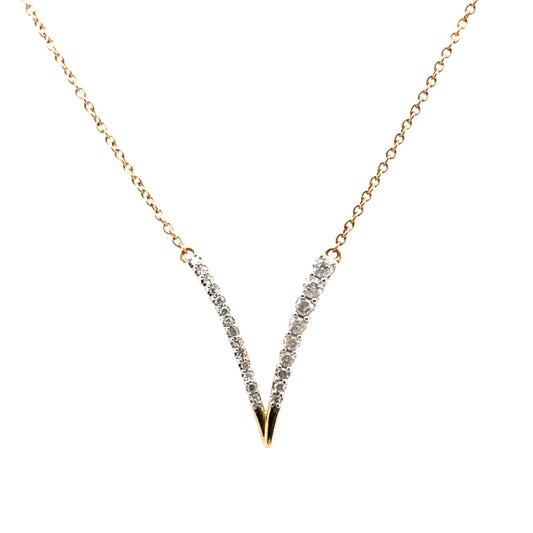 14K Yellow Gold Diamond V-Shaped Necklace (.20 CTW)