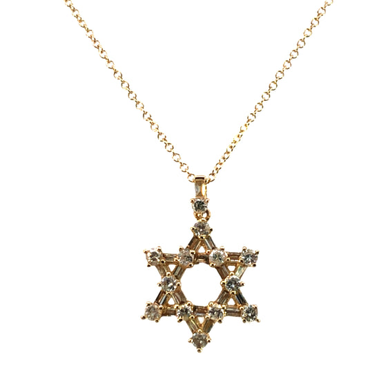 Elegant Diamond Star of David Pendant Necklace in 14k Yellow Gold