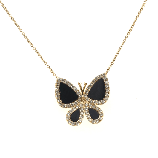 Midnight Muse Butterfly Necklace-14K Yellow Gold | 0.38 ct Diamonds | Black Opal Inlay