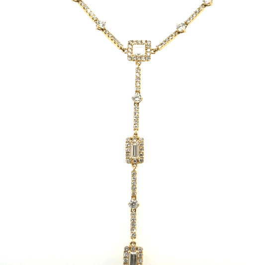 Elegant 18K Yellow Gold Y-Necklace with 4.61 Carats of Diamonds, Featuring a 1.56 Carat Asscher Cut