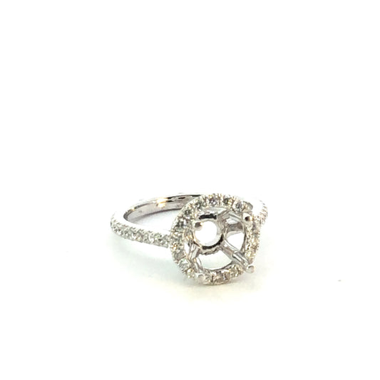 14K White Gold Diamond Halo Engagement Ring Setting - 1.00CT