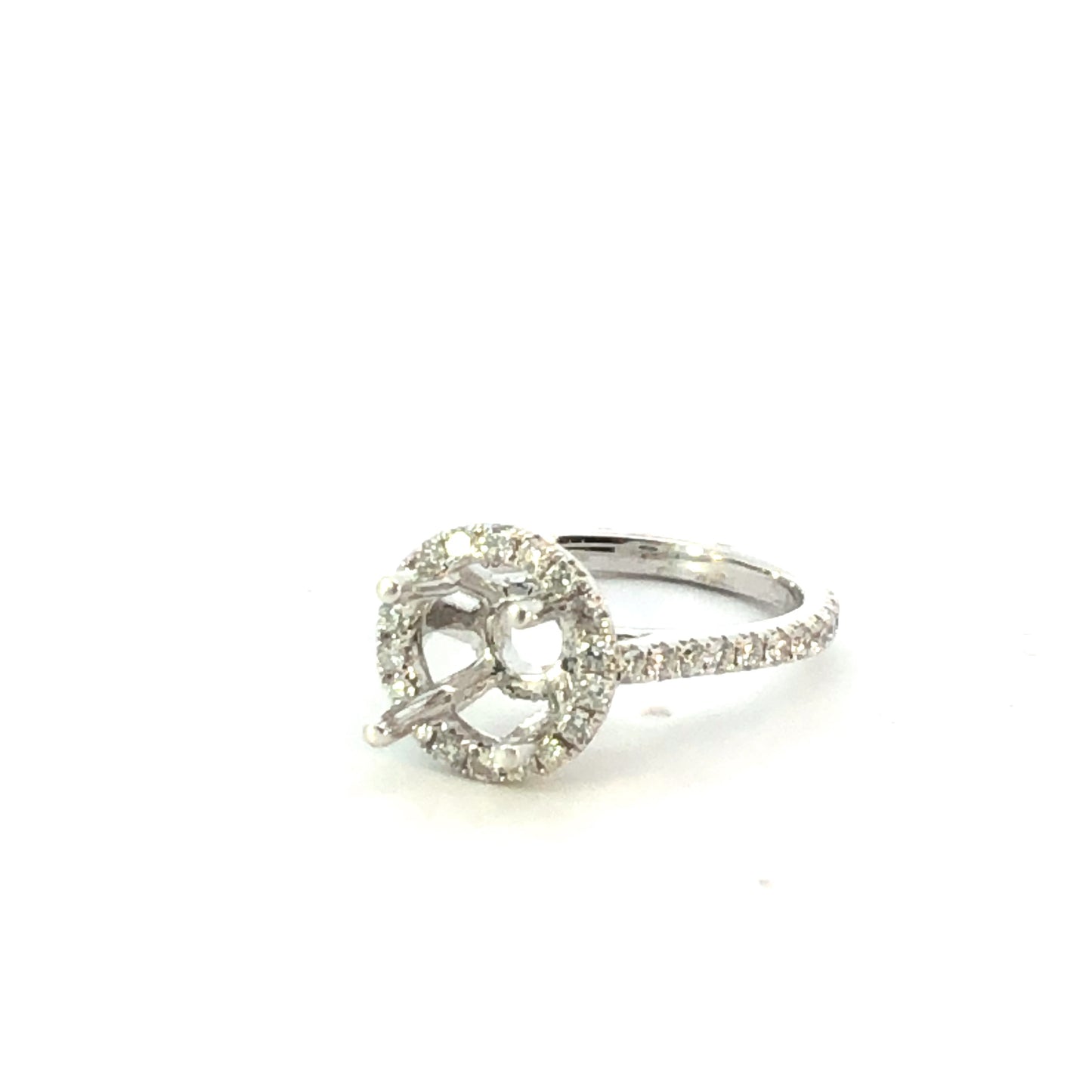 14K White Gold Diamond Halo Engagement Ring Setting - 1.00CT
