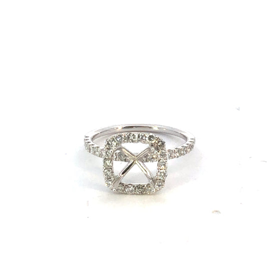 Halo Diamond Engagement Ring Setting – 0.59ct 18K White Gold (Fits 2ct Radiant Cut Center Stone)