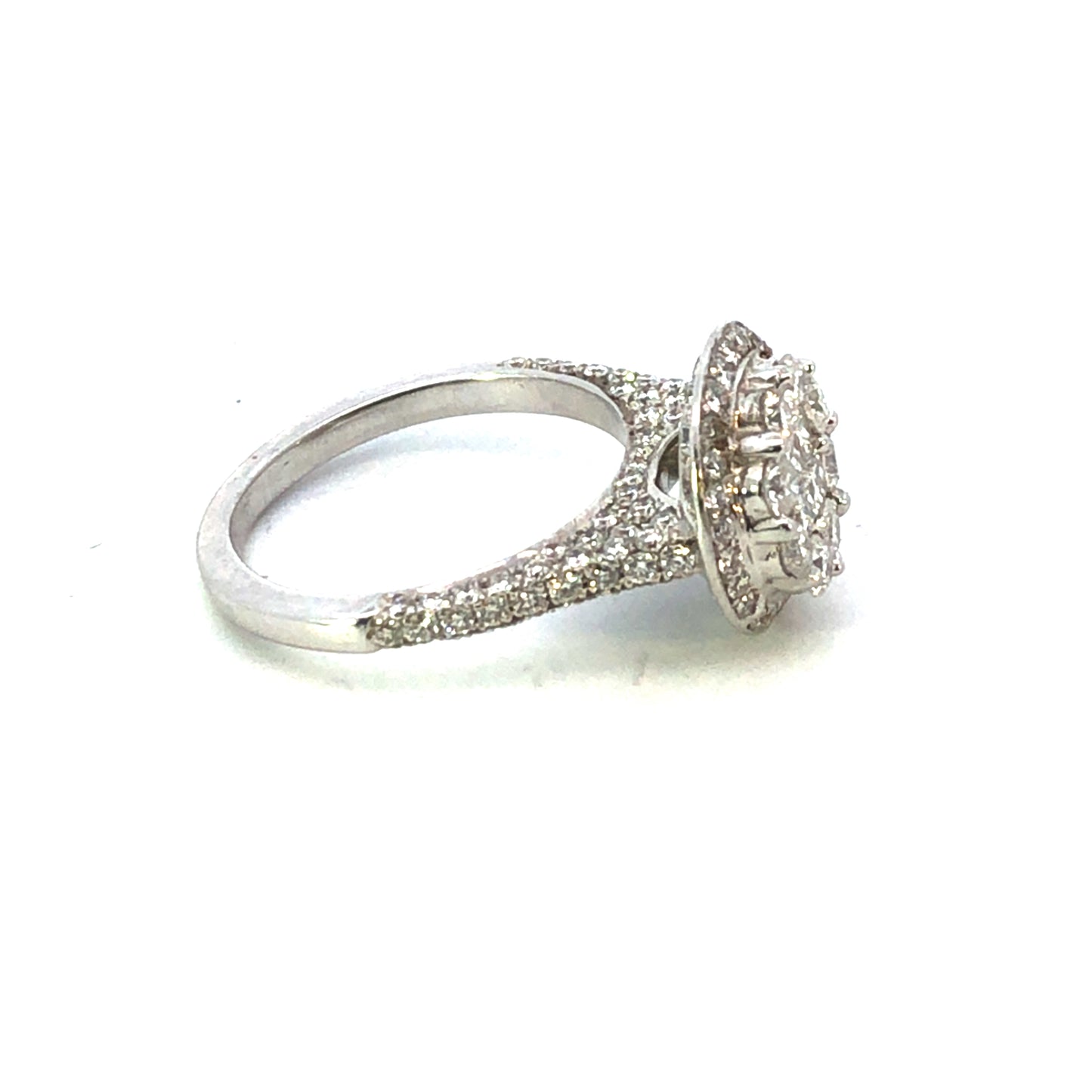 18K White Gold Round Diamond Cluster Cocktail Ring, 2.00ct Total Weight