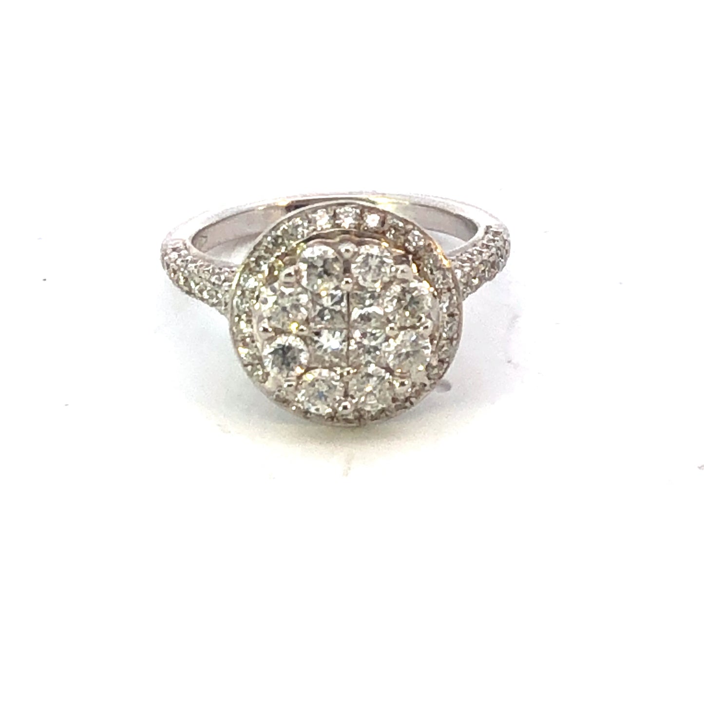 18K White Gold Round Diamond Cluster Cocktail Ring, 2.00ct Total Weight