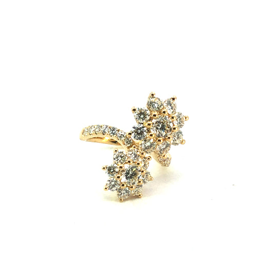 18K Yellow Gold Floral Cluster Diamond Ring - 3.25ct Total Diamond Weight