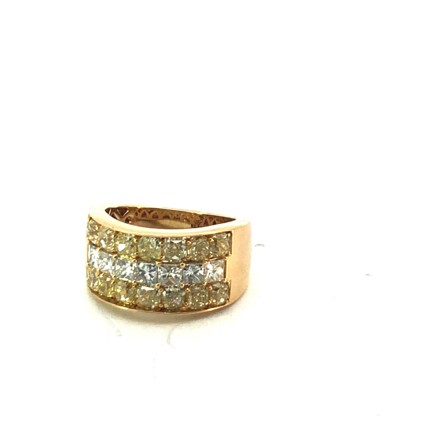 18K Yellow Gold Wide Band Diamond Ring - 3.71ct Total Diamond Weight