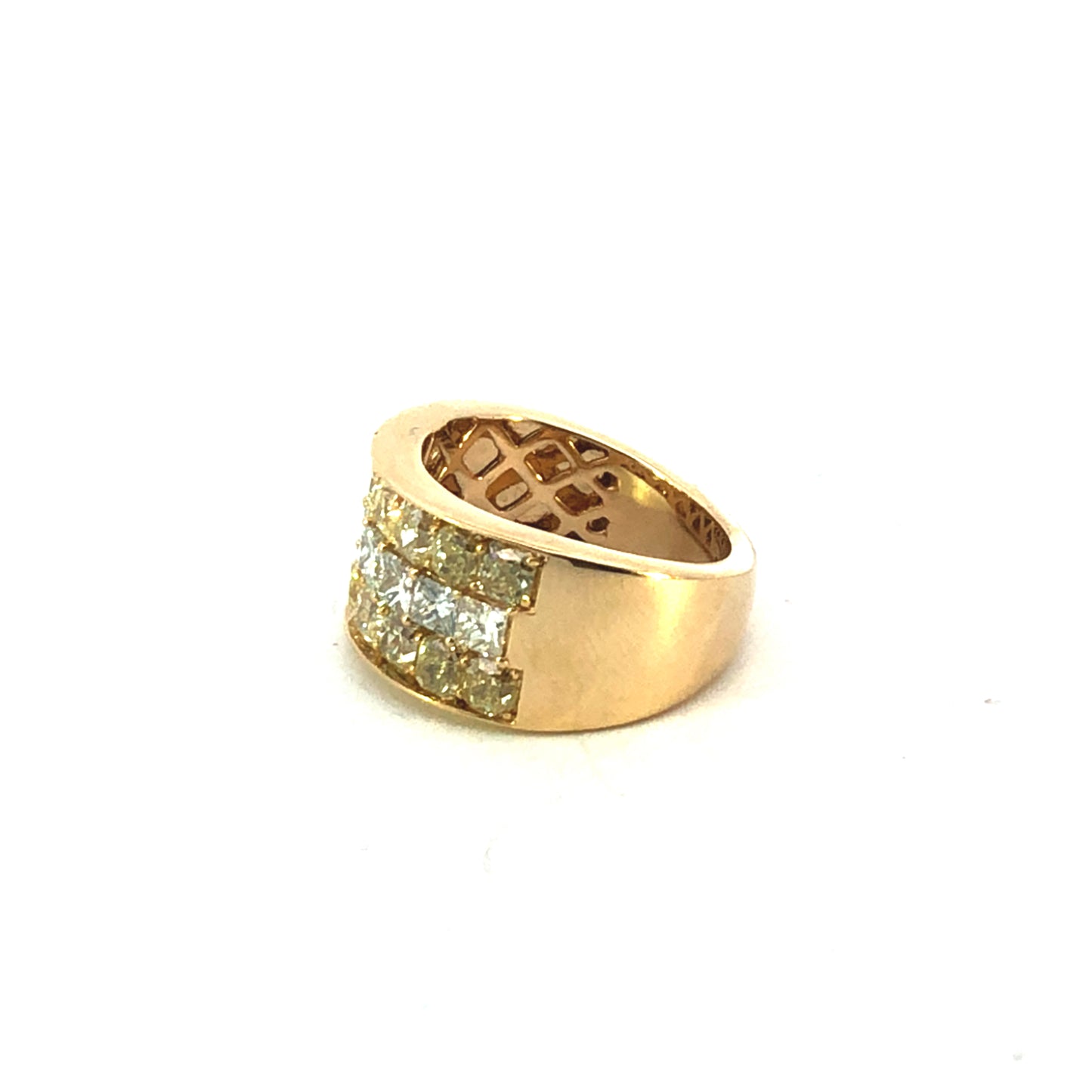 18K Yellow Gold Wide Band Diamond Ring - 3.71ct Total Diamond Weight