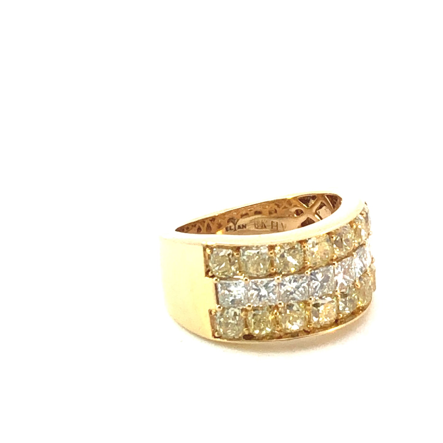 18K Yellow Gold Wide Band Diamond Ring - 3.71ct Total Diamond Weight