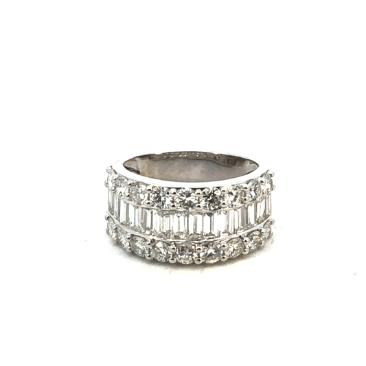 18K White Gold Round & Baguette Diamond Band - 3.50ct Total Diamond Weight