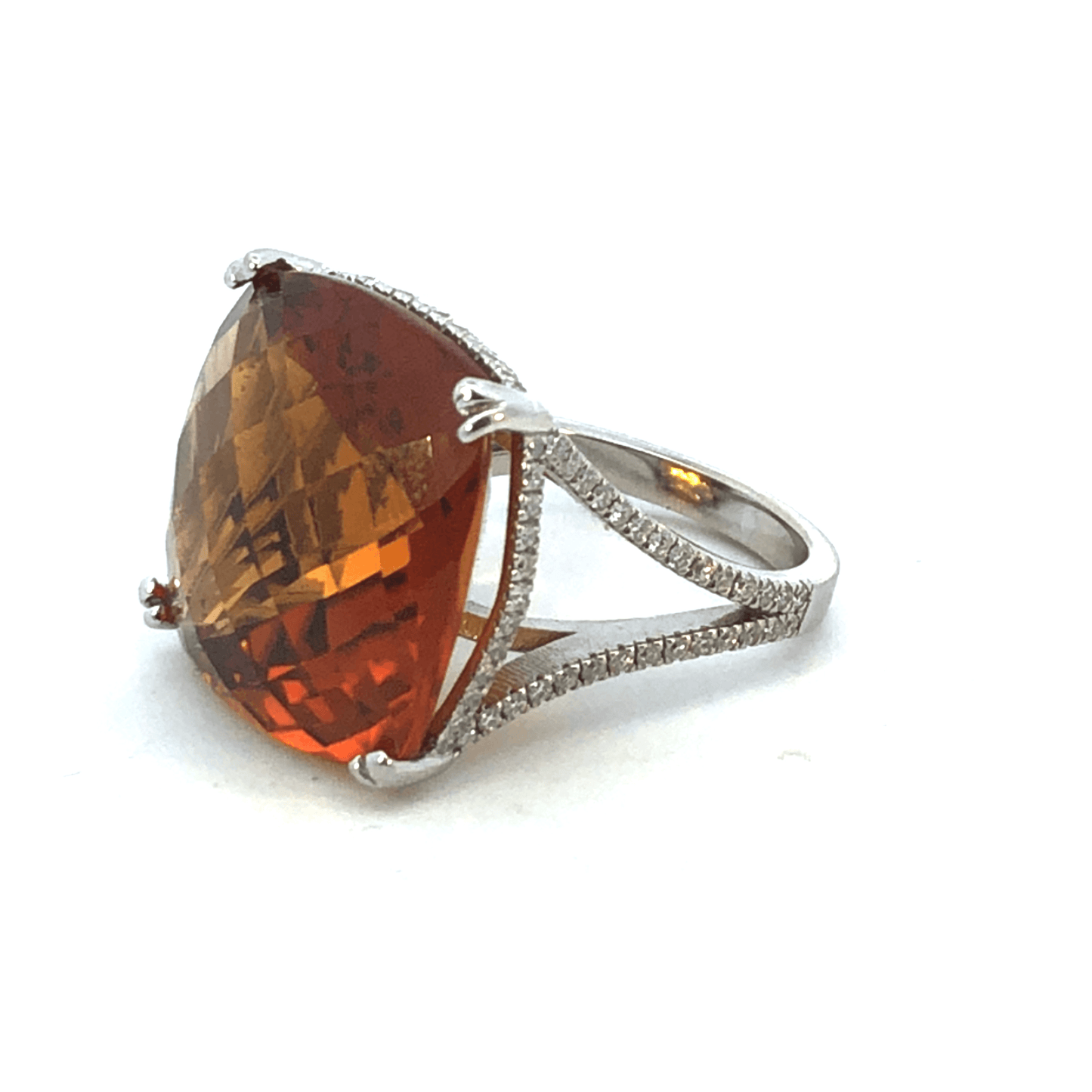 14K White Gold Cocktail Ring with 26.47ct Center Gemstone & 0.85ct Diamond Accents