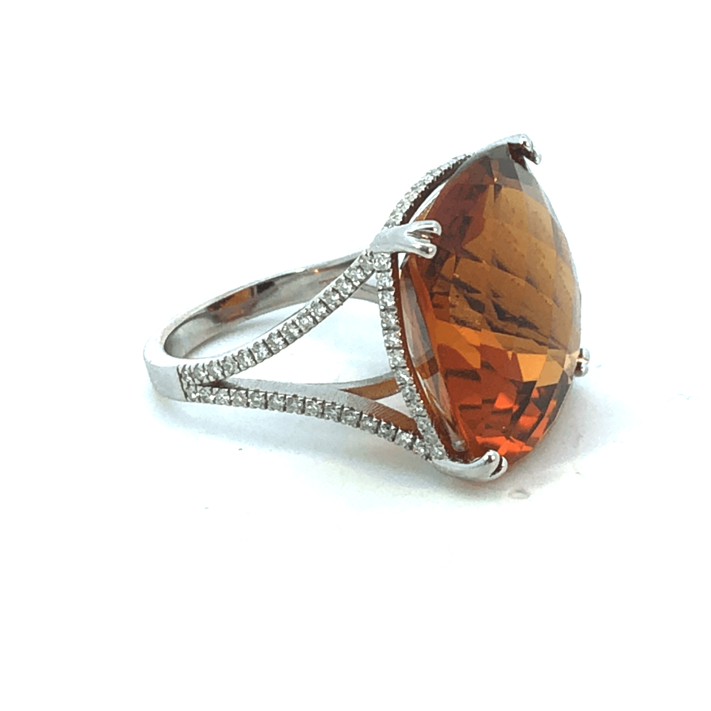 14K White Gold Cocktail Ring with 26.47ct Center Gemstone & 0.85ct Diamond Accents