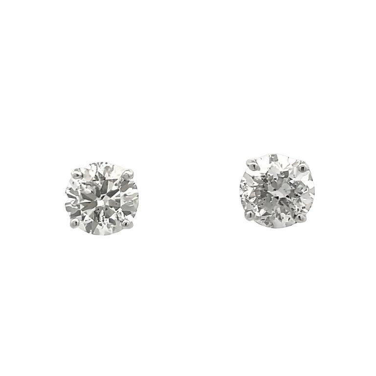 White Round Diamond 3.03 CT H/ SI1 - SI2 14K White Gold Diamond Studs Earrings