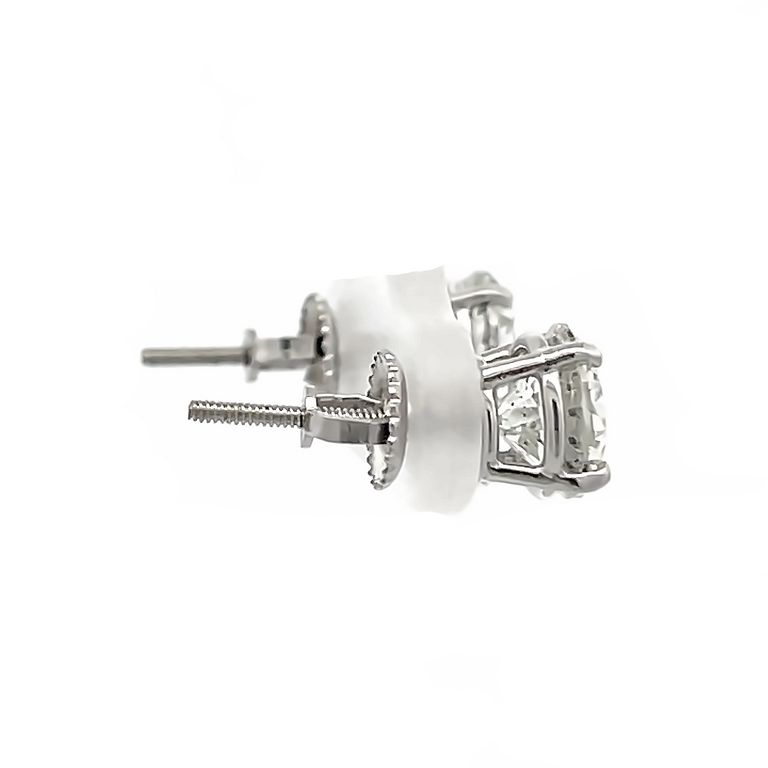 White Round Diamond 3.03 CT H/ SI1 - SI2 14K White Gold Diamond Studs Earrings