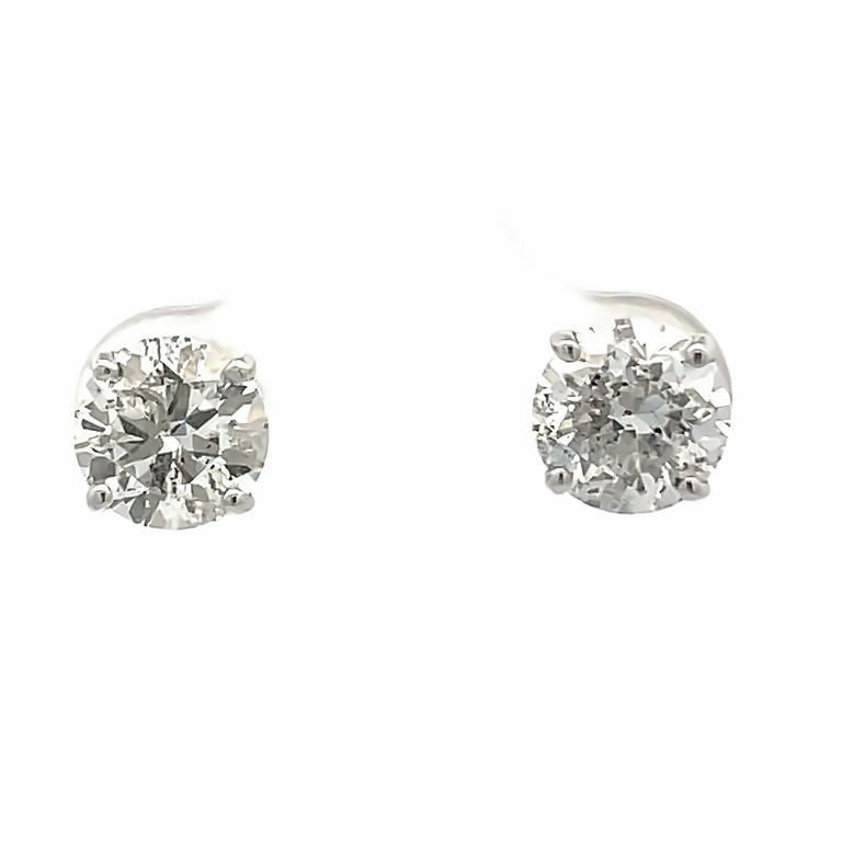 White Round Diamond 3.03 CT H/ SI1 - SI2 14K White Gold Diamond Studs Earrings