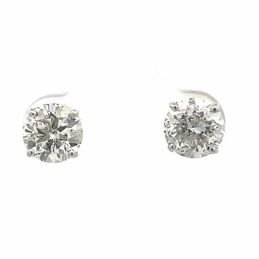 White Round Diamond 3.03 CT H/ SI1 - SI2 14K White Gold Diamond Studs Earrings