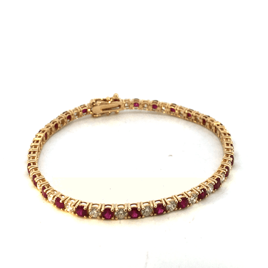 Stunning 14K Yellow Gold Ruby and Diamond Link Bracelet (4.02ct RUBY, 3.05ct D) - DBR01212R