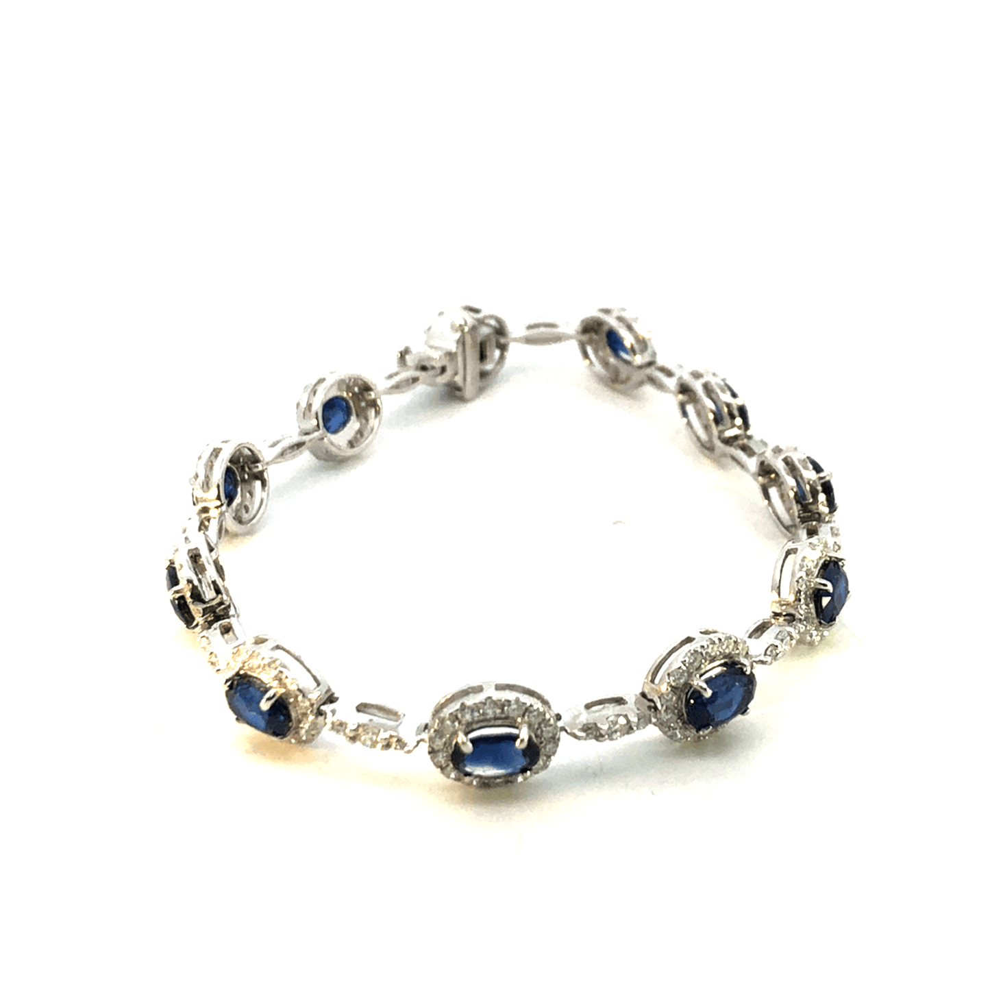 Stunning 18K White Gold Sapphire and Diamond Link Bracelet (6.12ct SAP, 2.51ct D) - DBR3284