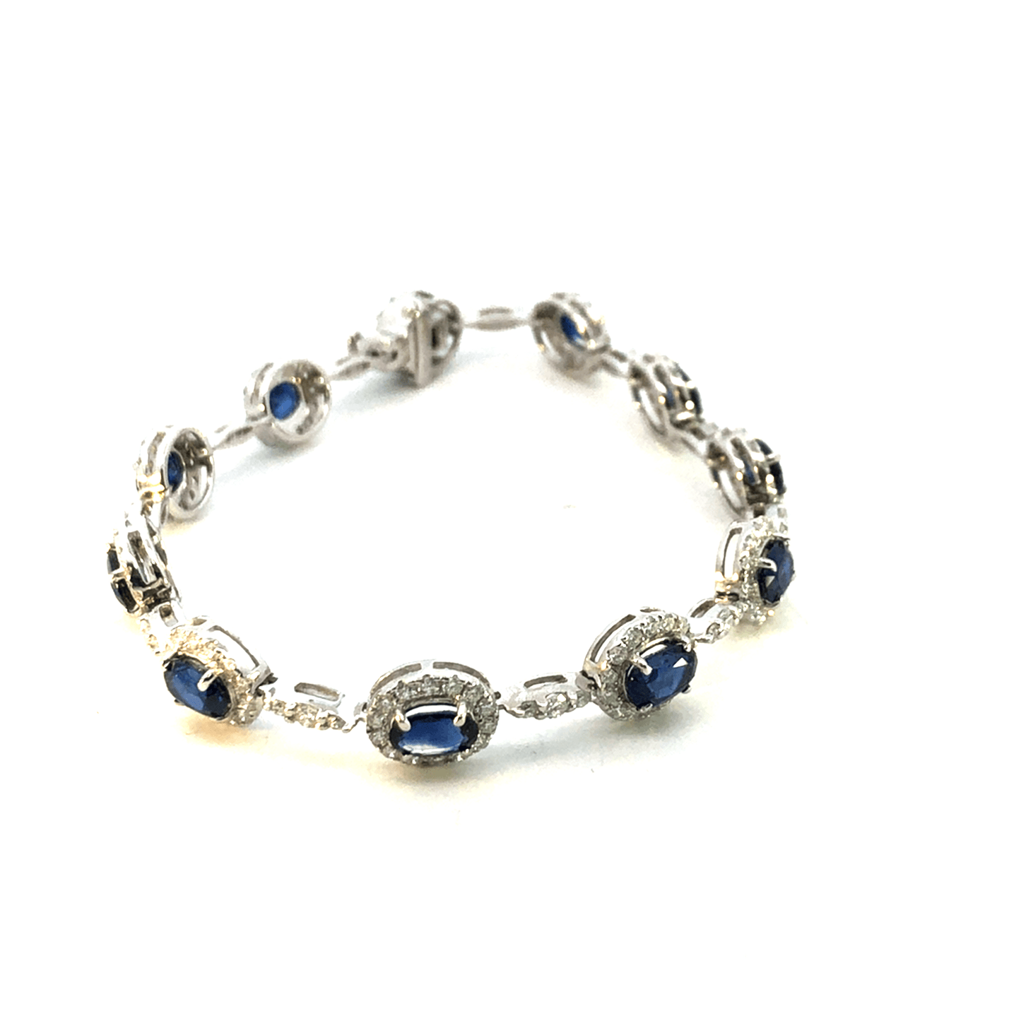 Stunning 18K White Gold Sapphire and Diamond Link Bracelet (6.12ct SAP, 2.51ct D) - DBR3284