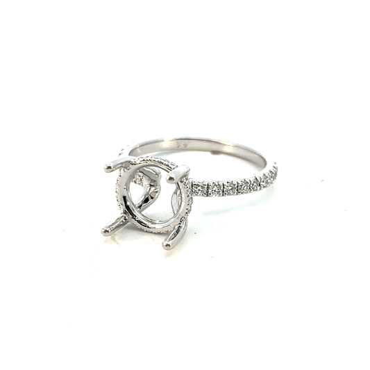 Elegant Silver Ring Setting with Intricate Design in 14K White Gold