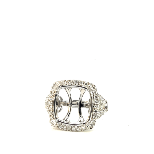 Diamond Pave Cushion Halo Ring Setting – 1.37ct 18K White Gold