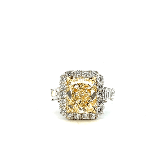 Radiant-Cut Fancy Yellow Diamond Ring with Double Halo