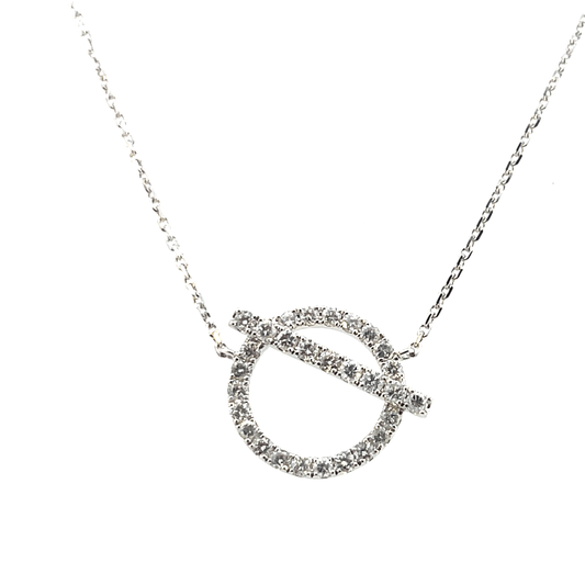 Diamond Circle Pendant Necklace 18K White Gold