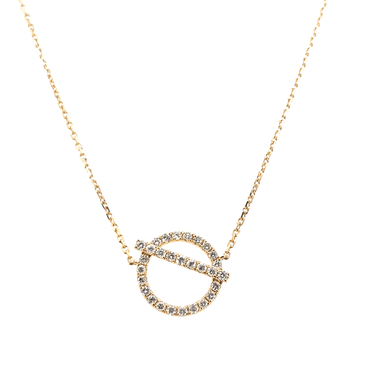Geometric 18K Yellow Gold Diamond Circle and Bar Necklace (0.40ct Total, 18 Inch Chain)