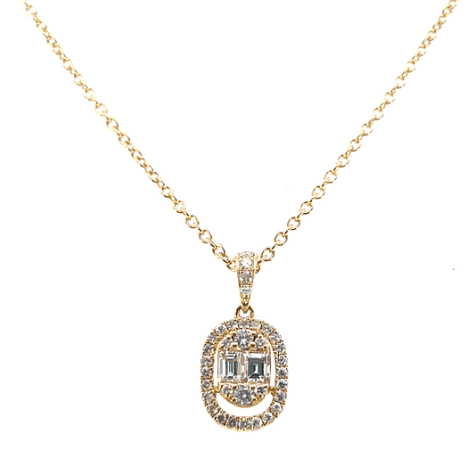 Diamond Bar Pendant Necklace 18K Yellow Gold