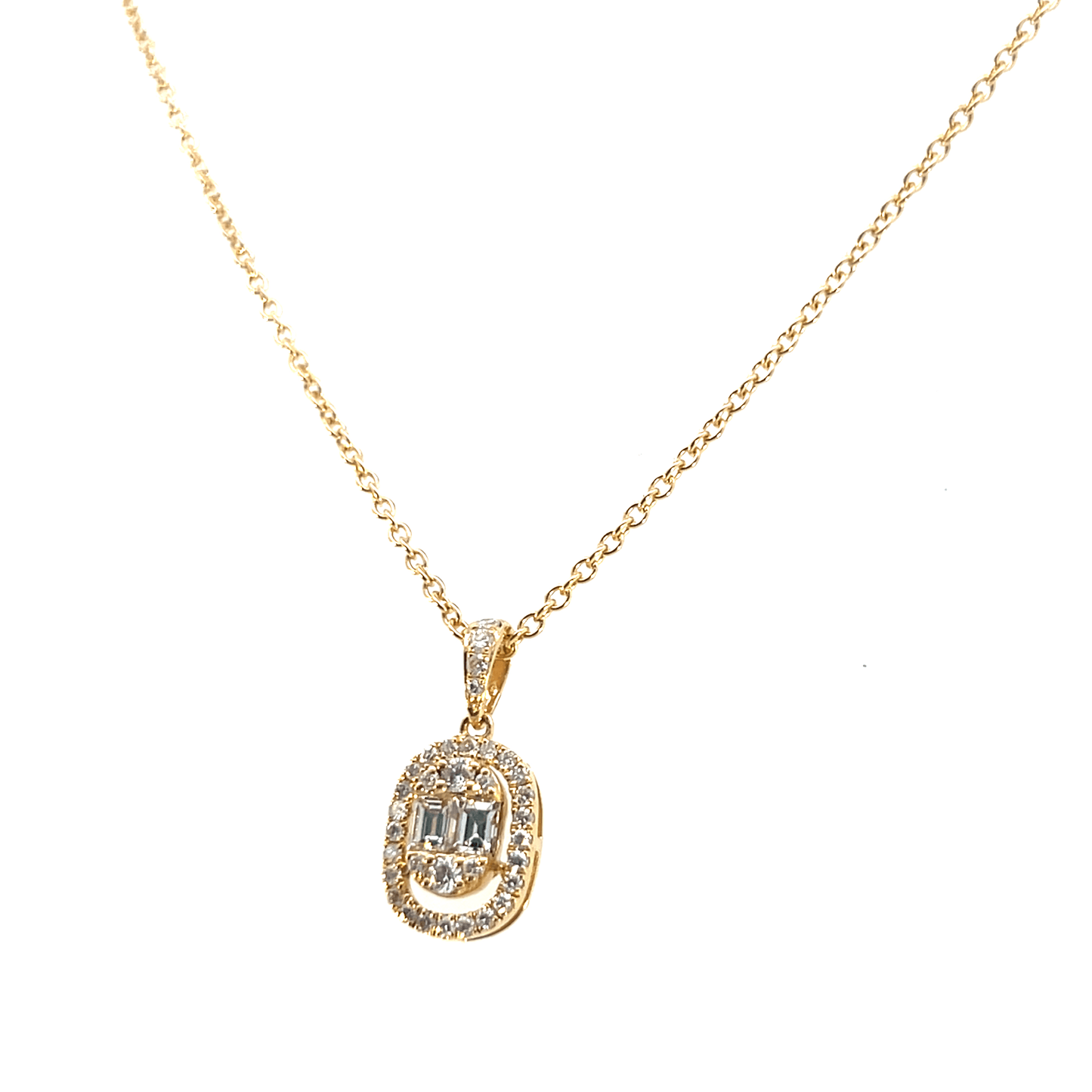 Diamond Bar Pendant Necklace 18K Yellow Gold