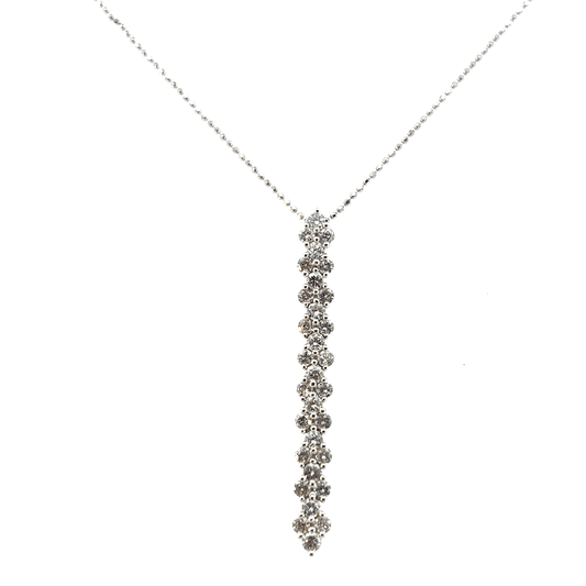 Stunning 18K White Gold Vertical Diamond Line Pendant Necklace (1.38ct Total) - DP0600