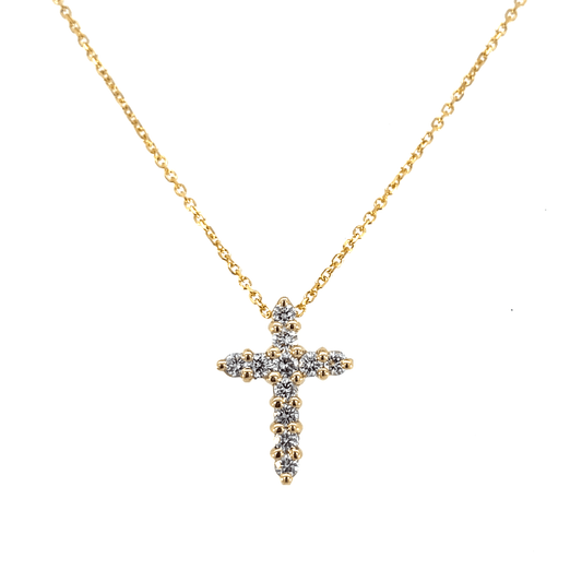 Elegant Gold Cross Pendant Necklace 14K Yellow Gold 0.40 carat total weight