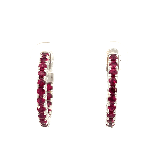 Elegant Ruby Hoop Earrings – RUBY 1.20 CT in 14K White Gold SKU: DH994RB