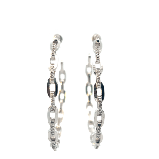 Elegant Paperclip Hoop Earrings – D 0.58 CT in 14K White Gold SKU: DH995