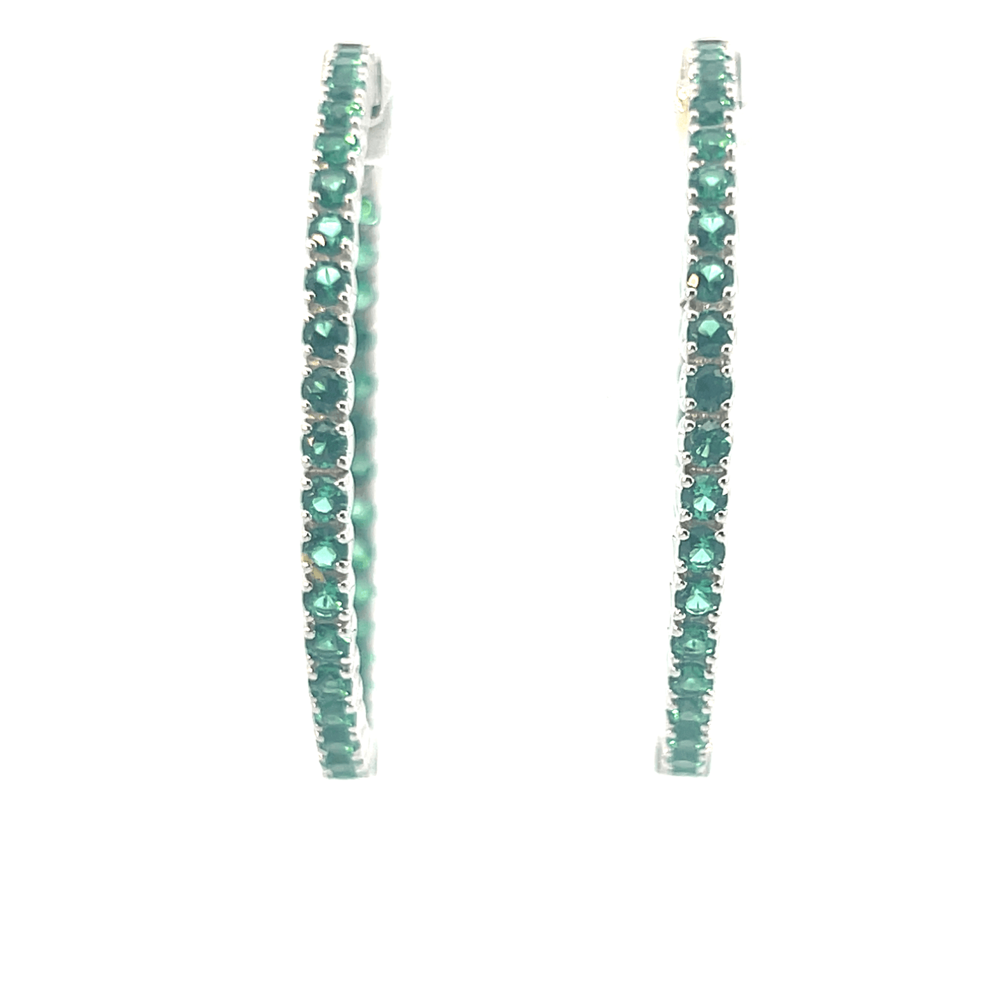 Elegant Green Hoop Earrings – EM 2.06 CT in 14K White Gold