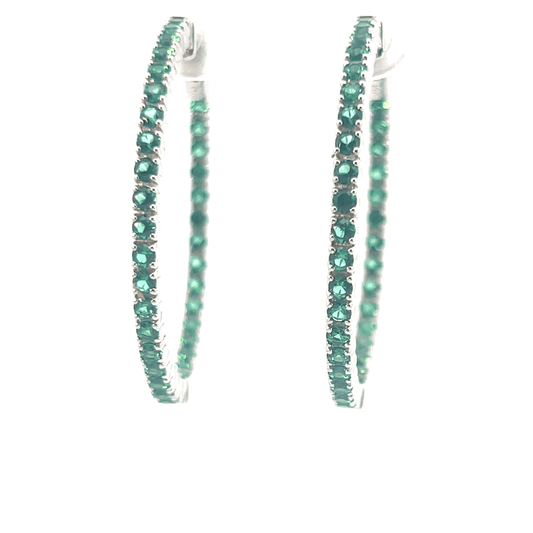 Elegant Green Hoop Earrings – EM 2.06 CT in 14K White Gold
