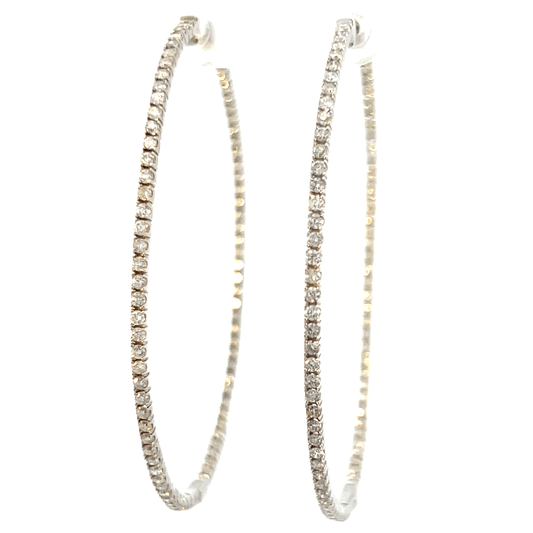 Elegant 14K White Gold Oval Inside-Out Diamond Hoop Earrings (1.80 ctw, Approximately 2 Inches)