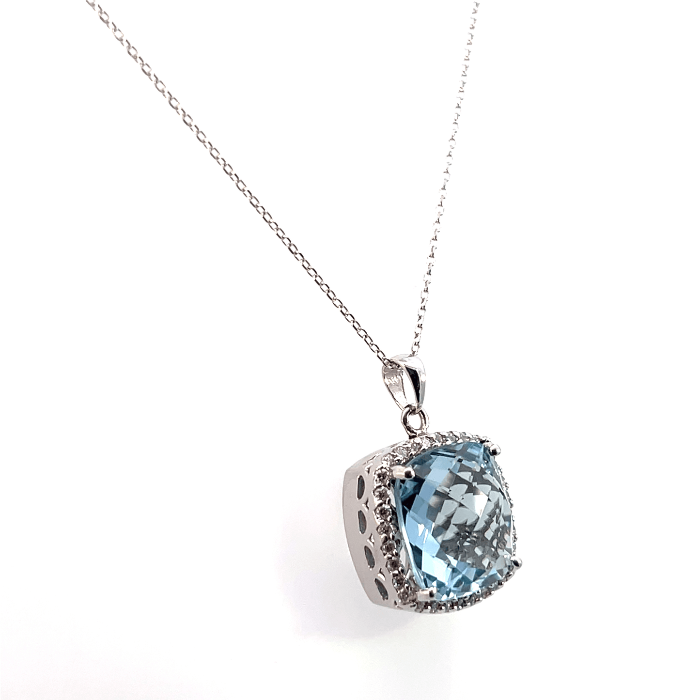 Elegant Blue Gemstone Pendant – Aquamarine 7.50 CT with Diamonds in 14K White Gold