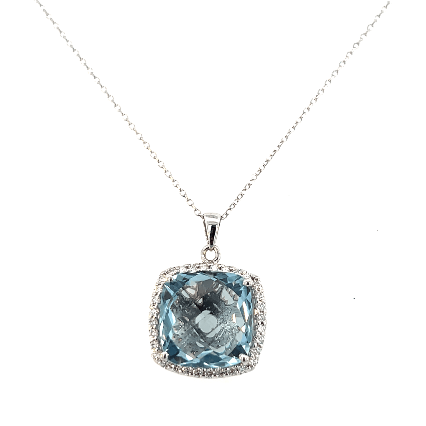 Elegant Blue Gemstone Pendant – Aquamarine 7.50 CT with Diamonds in 14K White Gold