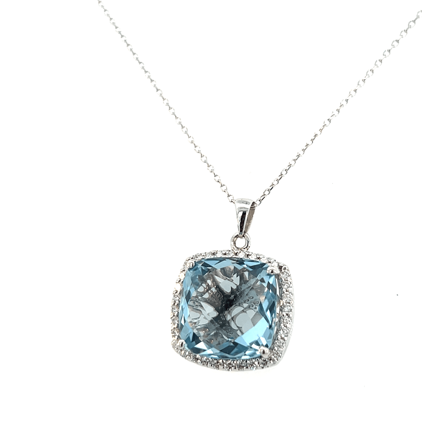 Elegant Blue Gemstone Pendant – Aquamarine 7.50 CT with Diamonds in 14K White Gold