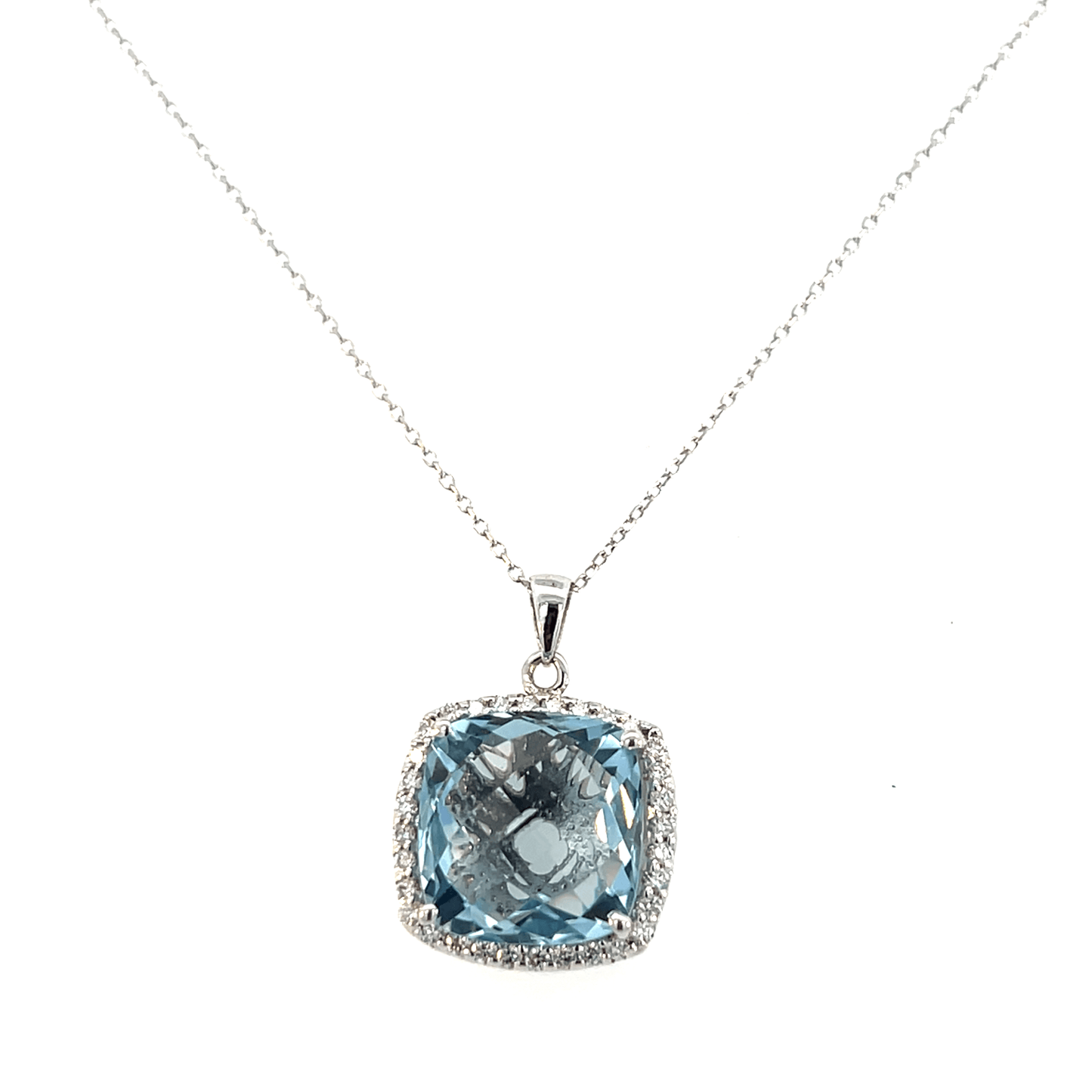 Elegant Blue Gemstone Pendant – Aquamarine 7.50 CT with Diamonds in 14K White Gold